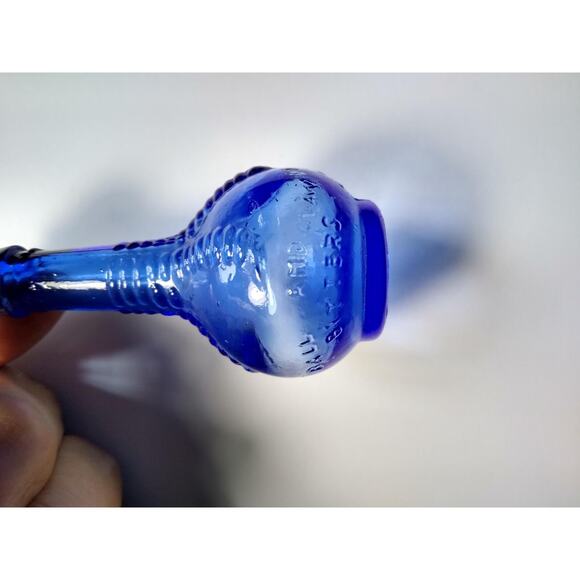Wheaton Blue Carnival Glass Bottle Ball & Claw Bitters Medicine 1970's Mini 3" - Picture 3 of 6